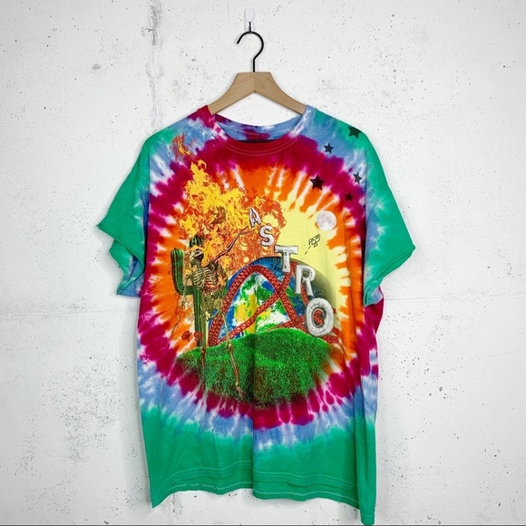 Astroworld Travis Scott Tie Dye Smiley Face Graphic Band Tee Size XL - Picture 1 of 10